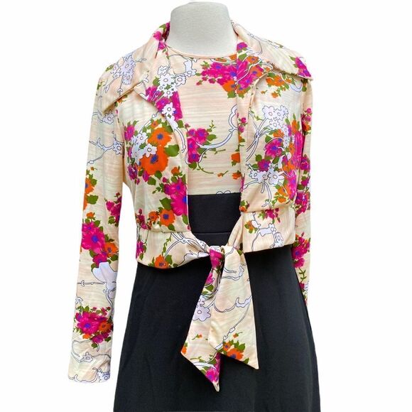 Vintage 70s Womens Floral Maxi Dress Size Small Pink Black - Picture 7 of 13